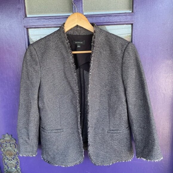 Ann Taylor black fringe jacket w/cropped sleeves - Picture 1 of 9